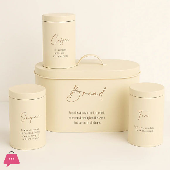 Set of 4 Bread Box and Canister Set for Kitchen Countertop, Metal Bread Bin Sugar Tea Coffee Storage Canister with Lid,