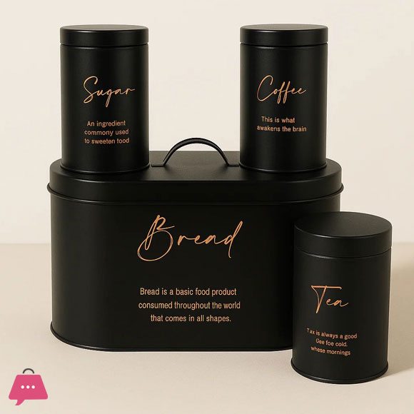 Set of 4 Bread Box and Canister Set for Kitchen Countertop, Metal Bread Bin Sugar Tea Coffee Storage Canister with Lid,