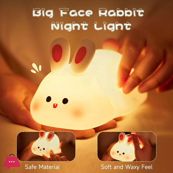 Silicone Bunny Night Light for Kids Rechargeable Cute Rabbit Lamp with Touch Sensor Soft Portable Nursery Night Lamp