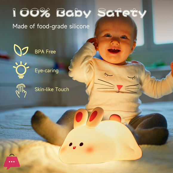 Silicone Bunny Night Light for Kids Rechargeable Cute Rabbit Lamp with Touch Sensor Soft Portable Nursery Night Lamp