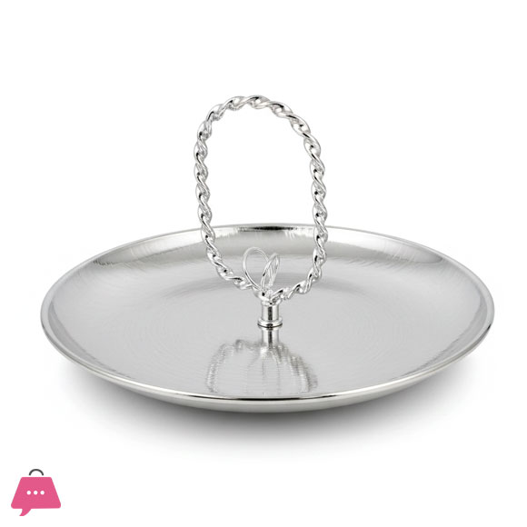 Silver Single Tier Tidbit Tray Serving Tray with Central Handle
