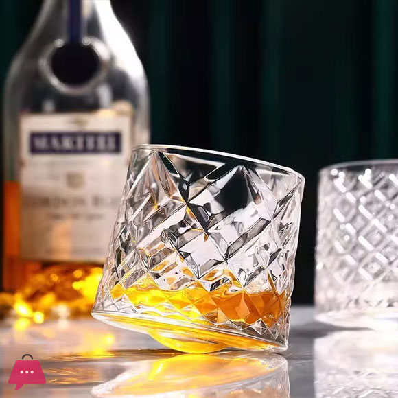 Spinning Crystal Tumbler Glass with Base Rotating Glass Drinkware for Bar and Home 1-Pcs