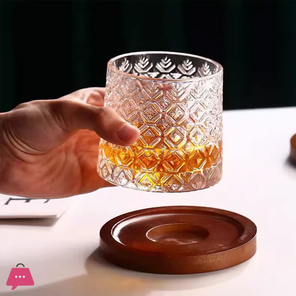 Spinning Crystal Tumbler Glass with Base Rotating Glass Drinkware for Bar and Home 1-Pcs