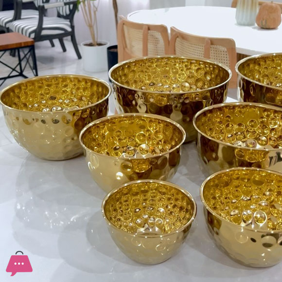 Stainless Steel Hammered Gold Bowl Set of 7