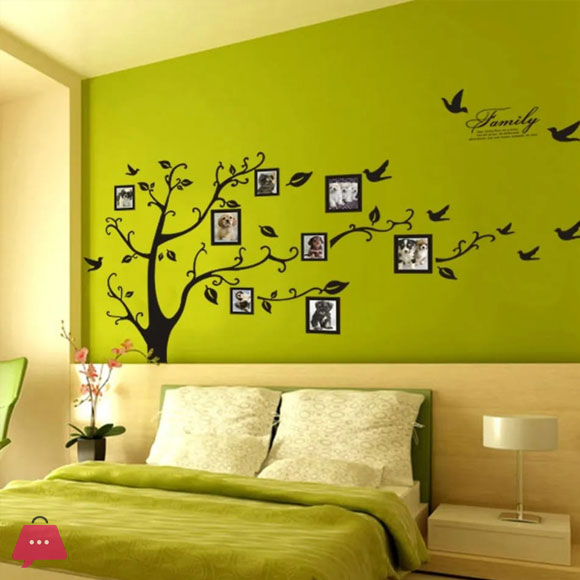 Traditional Family Tree Wall Decals with Photo Frames - Leaf Pattern PVC Wall Stickers, Self-Adhesive Detachable Tree Branch Decor for Living Room, Entryway, Bedroom