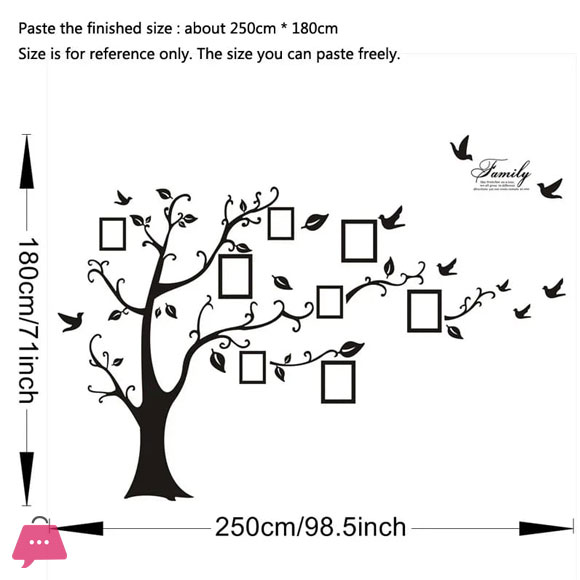 Traditional Family Tree Wall Decals with Photo Frames - Leaf Pattern PVC Wall Stickers, Self-Adhesive Detachable Tree Branch Decor for Living Room, Entryway, Bedroom