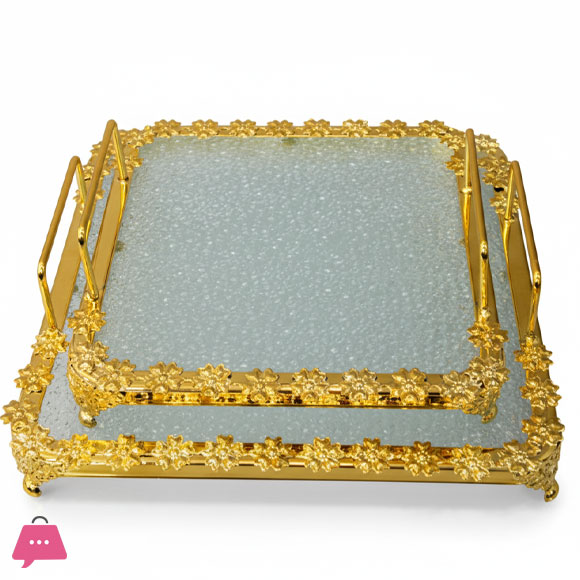 Versatile Plated Silver & Gold Mirrored Serving Tray Set of 2