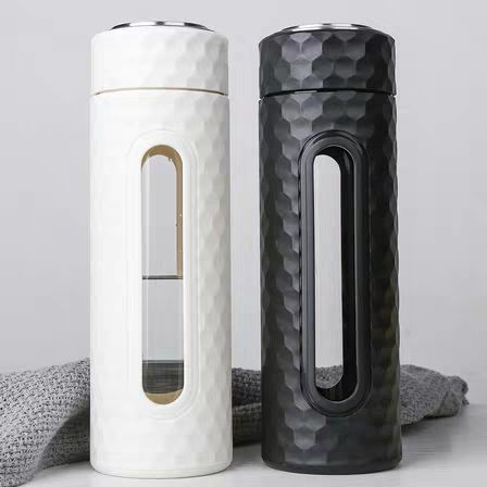 Sports Insulated Glass Water Bottle Double Wall Heat Resisted Bottle With Plastic Case Leak Proof Drinking Car Tumbler Water Bottle Thermal Flask Bottle ,450 ml, Multicolor (1 Piece)