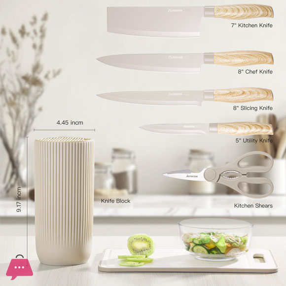 6 Piece Knife Set Kitchen Knives Block Sets with Healthy Anti-Rust Coating Stainless Steel Chef Knife Set