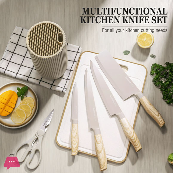 6 Piece Knife Set Kitchen Knives Block Sets with Healthy Anti-Rust Coating Stainless Steel Chef Knife Set