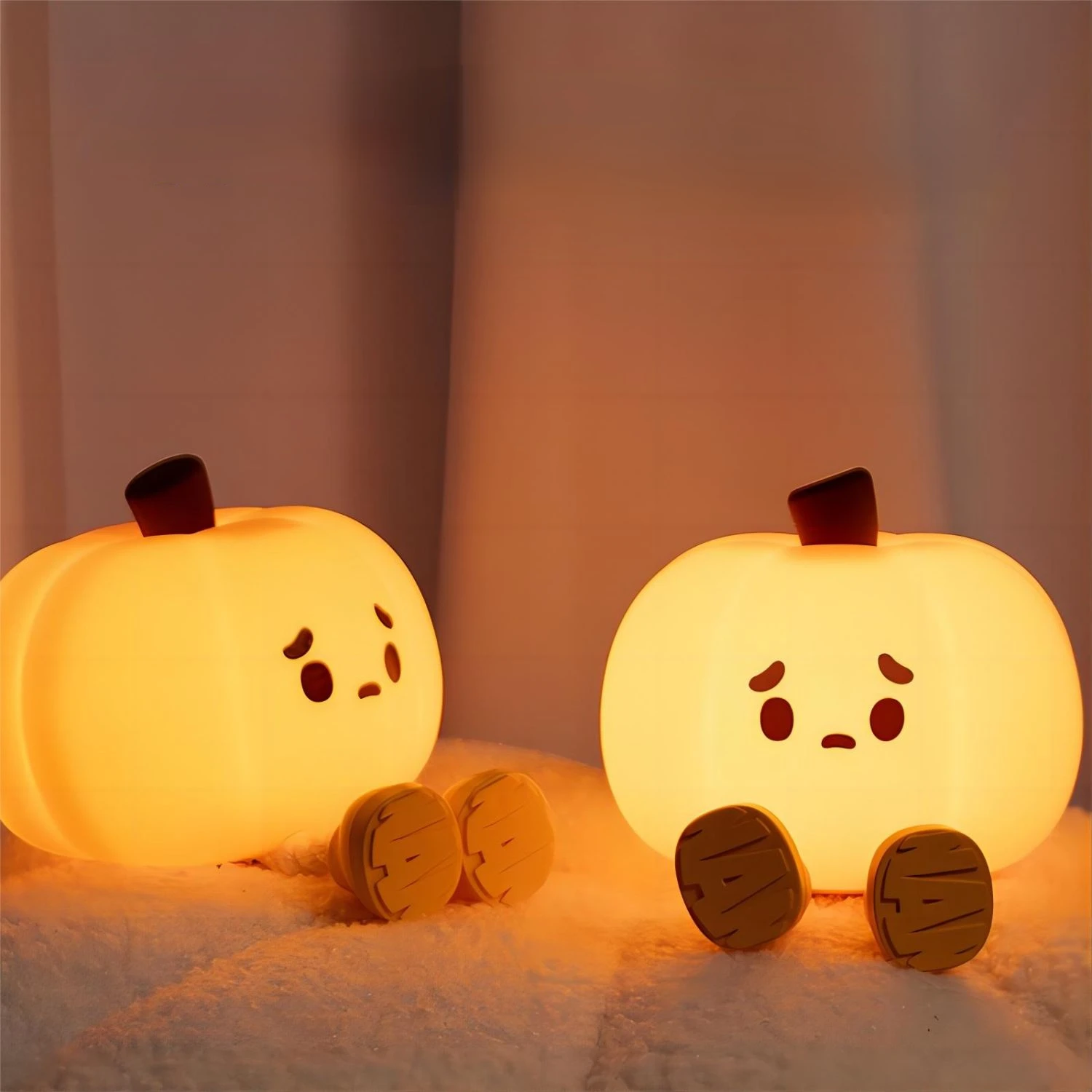 Pumpkin Silicone LED Sleeping Lamp Rechargeable Bedside Touch Nursery Nightlight For Kids Room