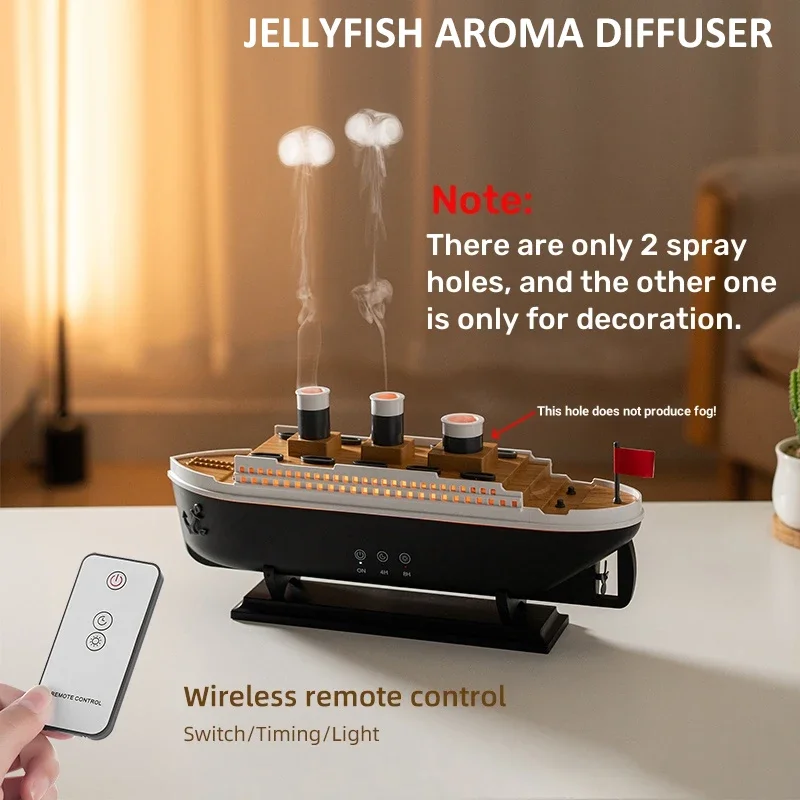 Titanic Ship Model Air Humidifier Jellyfish Smoke Ring Spray Aroma Diffuser Night Light for Home