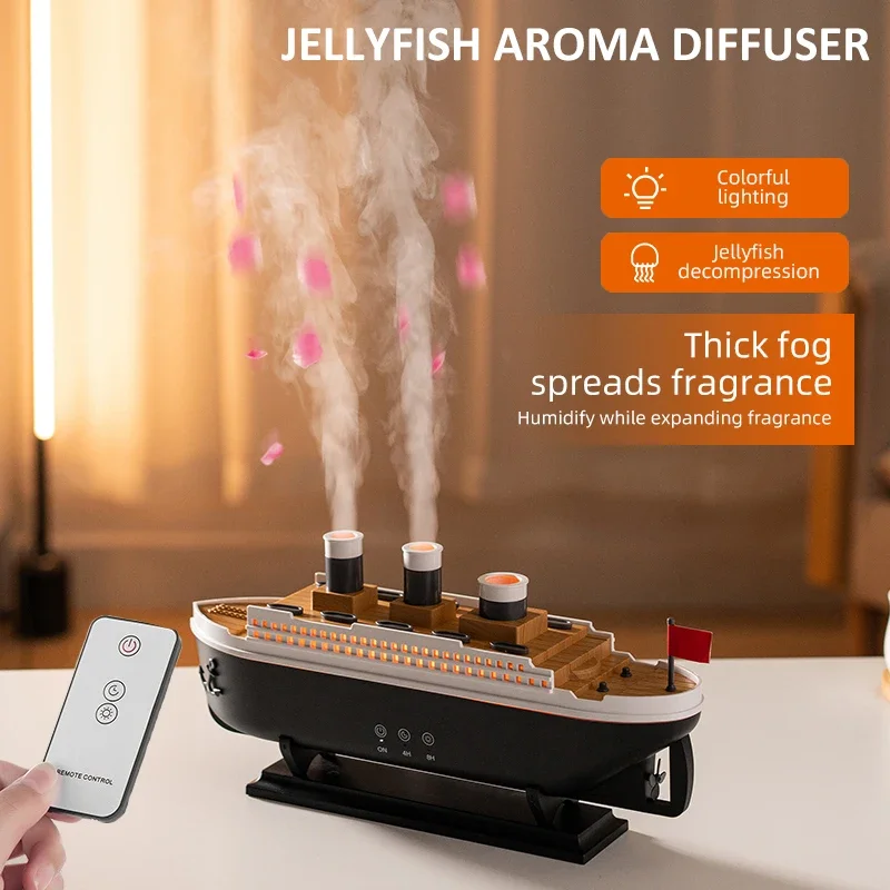 Titanic Ship Model Air Humidifier Jellyfish Smoke Ring Spray Aroma Diffuser Night Light for Home