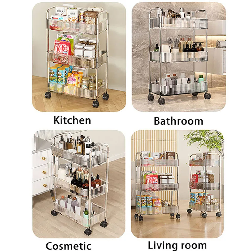 Multi-Layers Storage Rack Home Trolley for Snacks Cosmetic 3 & 4 Tiers Rolling Cart