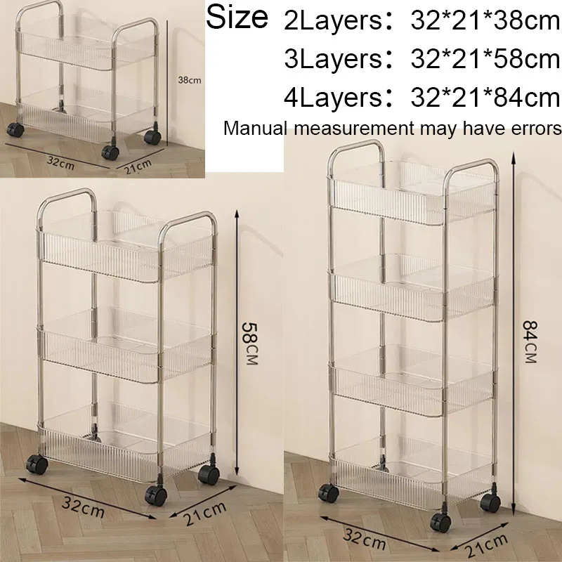 Multi-Layers Storage Rack Home Trolley for Snacks Cosmetic 3 & 4 Tiers Rolling Cart