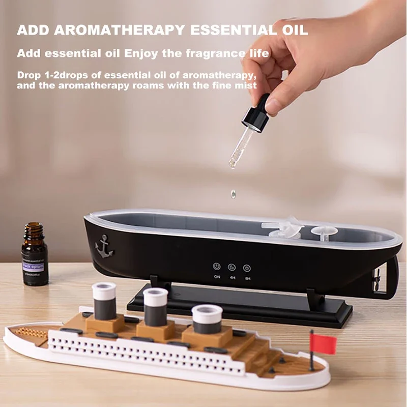 Titanic Ship Model Air Humidifier Jellyfish Smoke Ring Spray Aroma Diffuser Night Light for Home