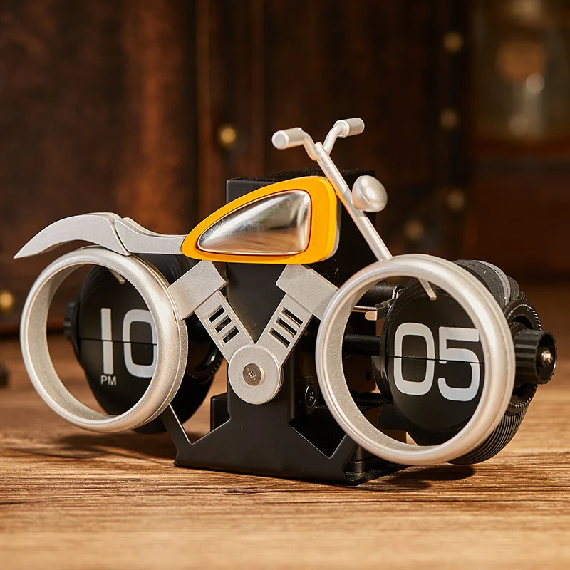 Vintage Motorcycle Flip Page Clock Automatic Page Turning Quartz Time Clocks