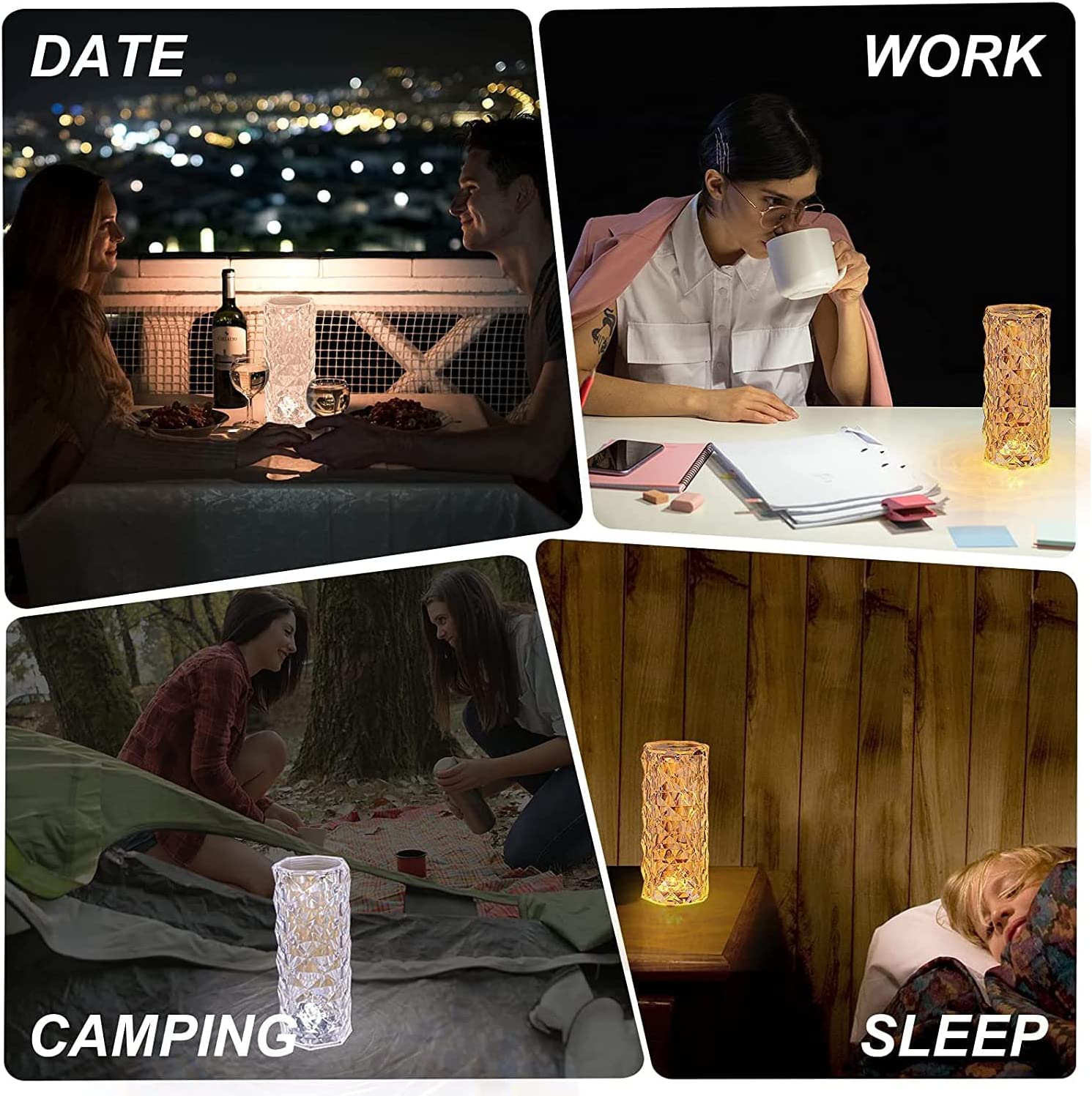 Crystal Diamond Table Lamp, 16 Color Changing Touch Lamp USB Romantic Rose Diamond Table Lamps, Remote Touch Creative Lights for Bedroom Living Room Party Dinner Decor