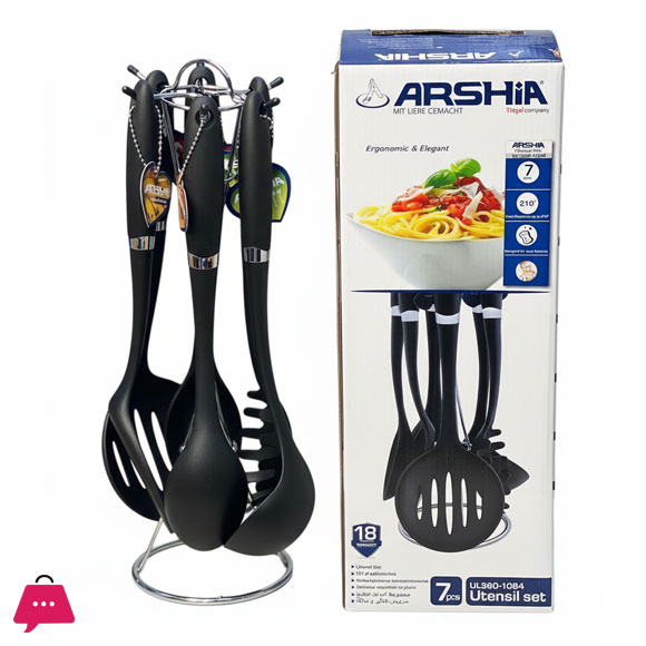Arshia Utensil Set Nylon Cooking Spoon with Stand Set of 7 - 1084 UL360