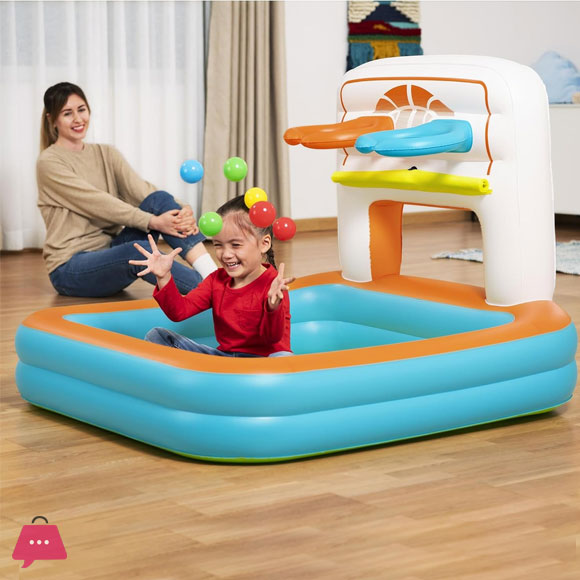 Bestway Kick N Swish - 3-in-1 Multi-Use Ball Pit Inflatable Sports Activitiy Center Basketball-Soccer-Ball Pit Indoor-Outdoor Kids 2+ 47 inchx 42 inchx33 inch