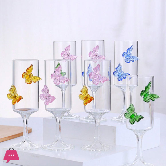 3D Butterfly Flute Glass Glassware 200ml -1Pcs