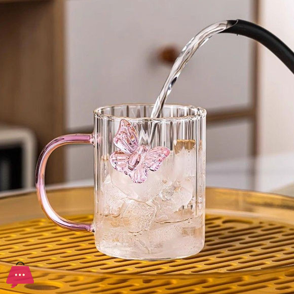 Butterfly Glass Tea Cup 280ml -1Pcs
