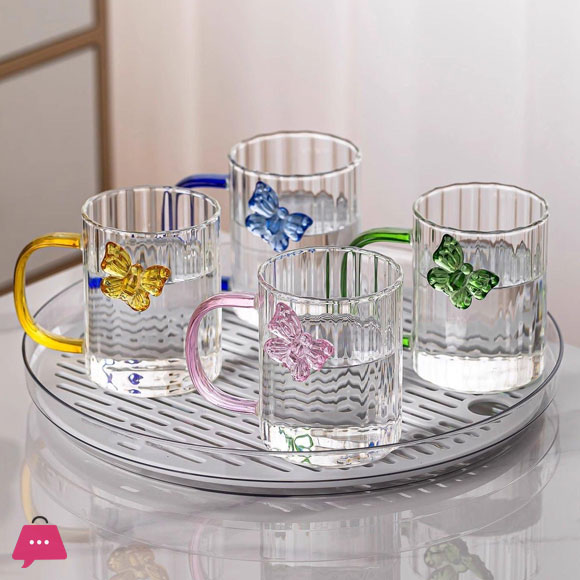 Butterfly Glass Tea Cup 280ml -1Pcs