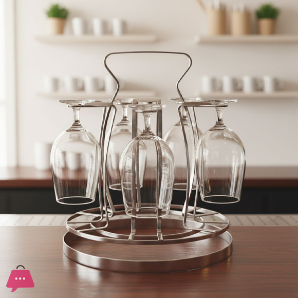 Chrome Finish 6-Glass Stemware Drying Rack