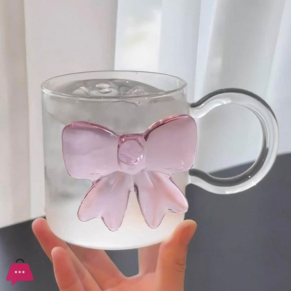Creative Bow Glass Mug 300ml – Rose Handled Glass Cup