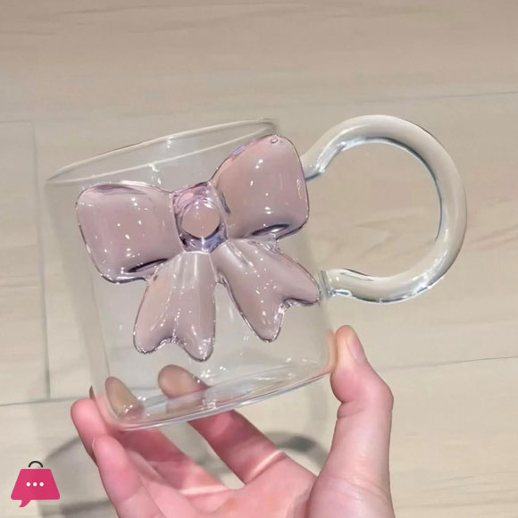 Creative Bow Glass Mug 300ml – Rose Handled Glass Cup
