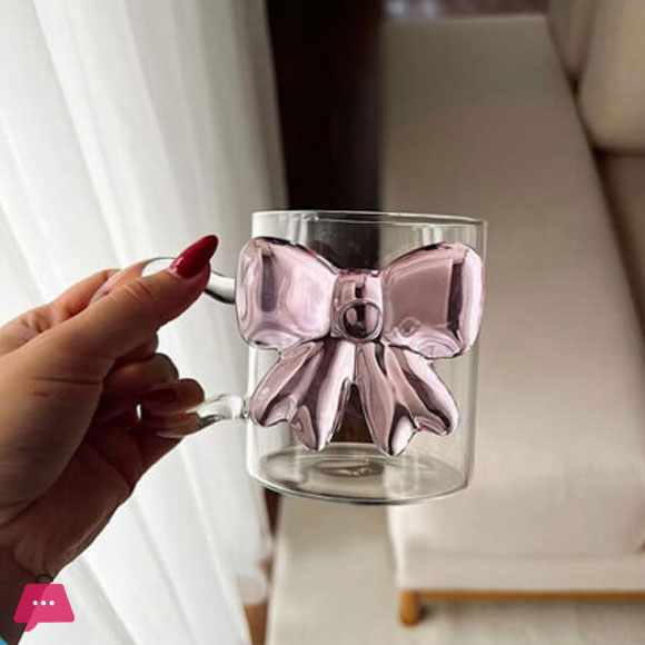 Creative Bow Glass Mug 300ml – Rose Handled Glass Cup