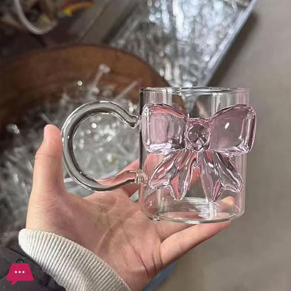 Creative Bow Glass Mug 300ml – Rose Handled Glass Cup