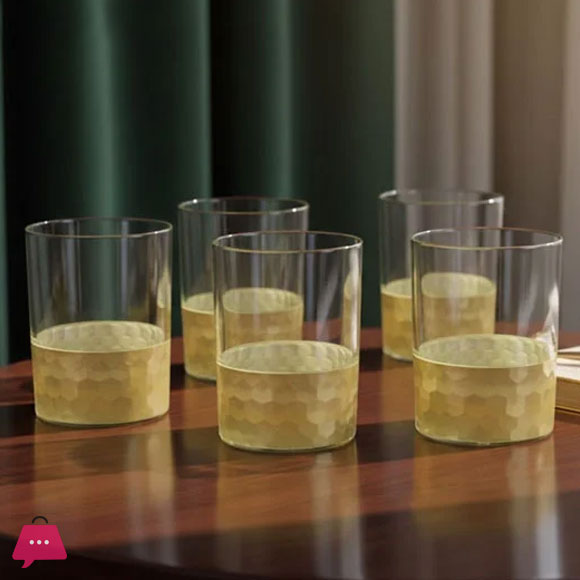 Crystal Glass Set of 6 Golden Bottom – Round