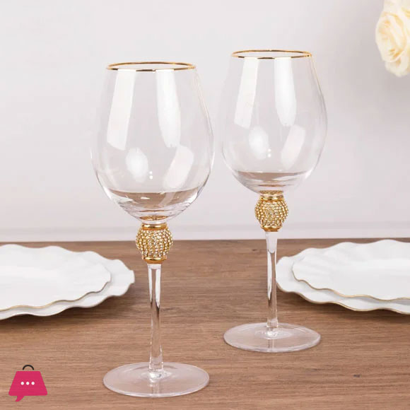 Crystal Wine Glass with Gold Detailing Pack of 6