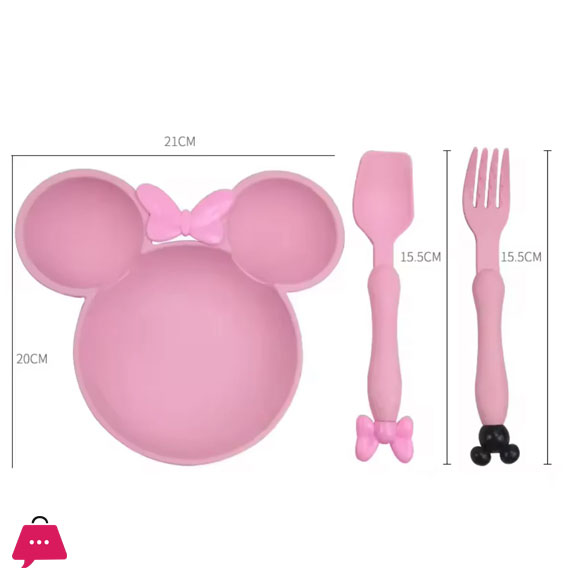 Cute MickeyMouse Shape Kids Dinner Plate with Spoon and Fork BPA Free Multi Color