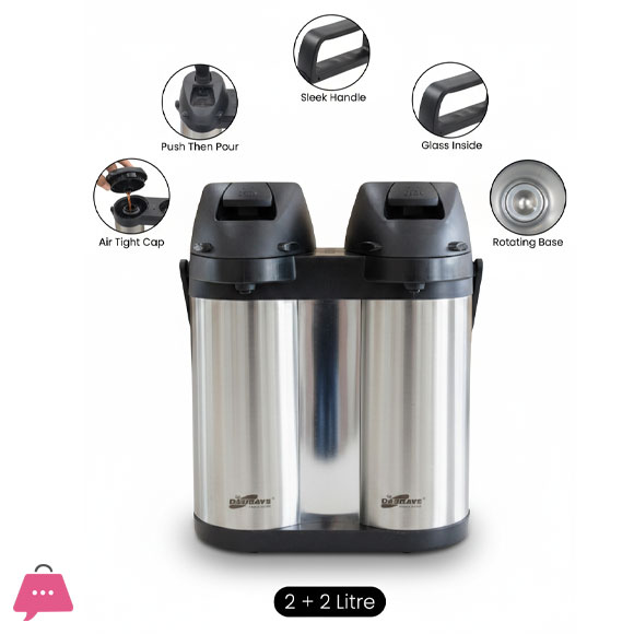 Daydays Double Airpot Thermal Flask Dual 2+2 Liter Stainless Steel