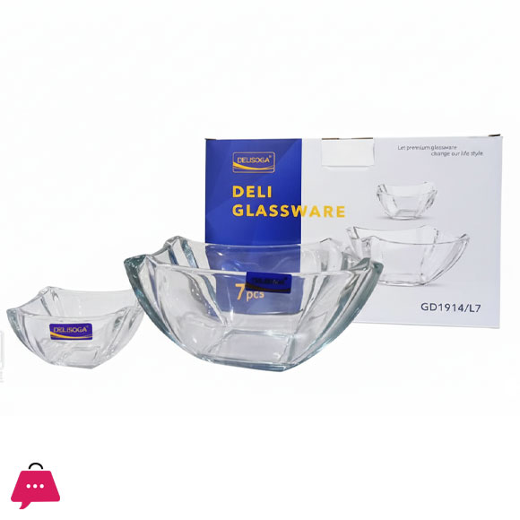 Delisoga Modern Crystal Glass Dessert Set Salad Serving Set 7Pcs One Large Bowl 6 Small Bowls