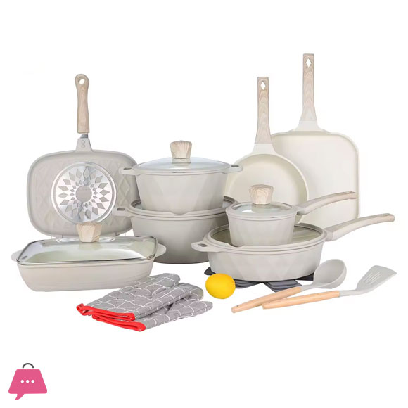 Donnor 21-Pcs Non-Stick Cookware Set with Glass Lid and Induction Bottom Pots Pans