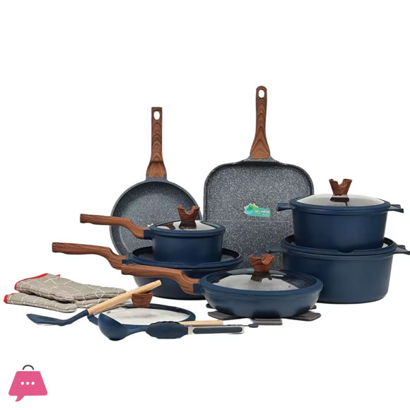 Donnor 21-Piece Aluminum Granite Marble Stone Coated Cookware Set with Glass Lid and Induction Bottom Pots Pans