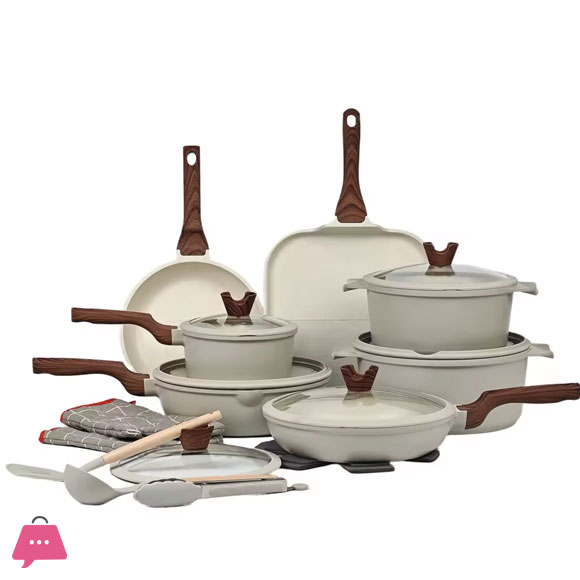 Donnor 21-Piece Aluminum Granite Marble Stone Coated Cookware Set with Glass Lid and Induction Bottom Pots Pans