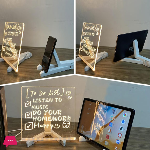 Dry Light Board LED Light Up Message Board Reusable Blotting Boards - Marker Boards Adjustable Acrylic Board Transparent for Bedroom Classroom