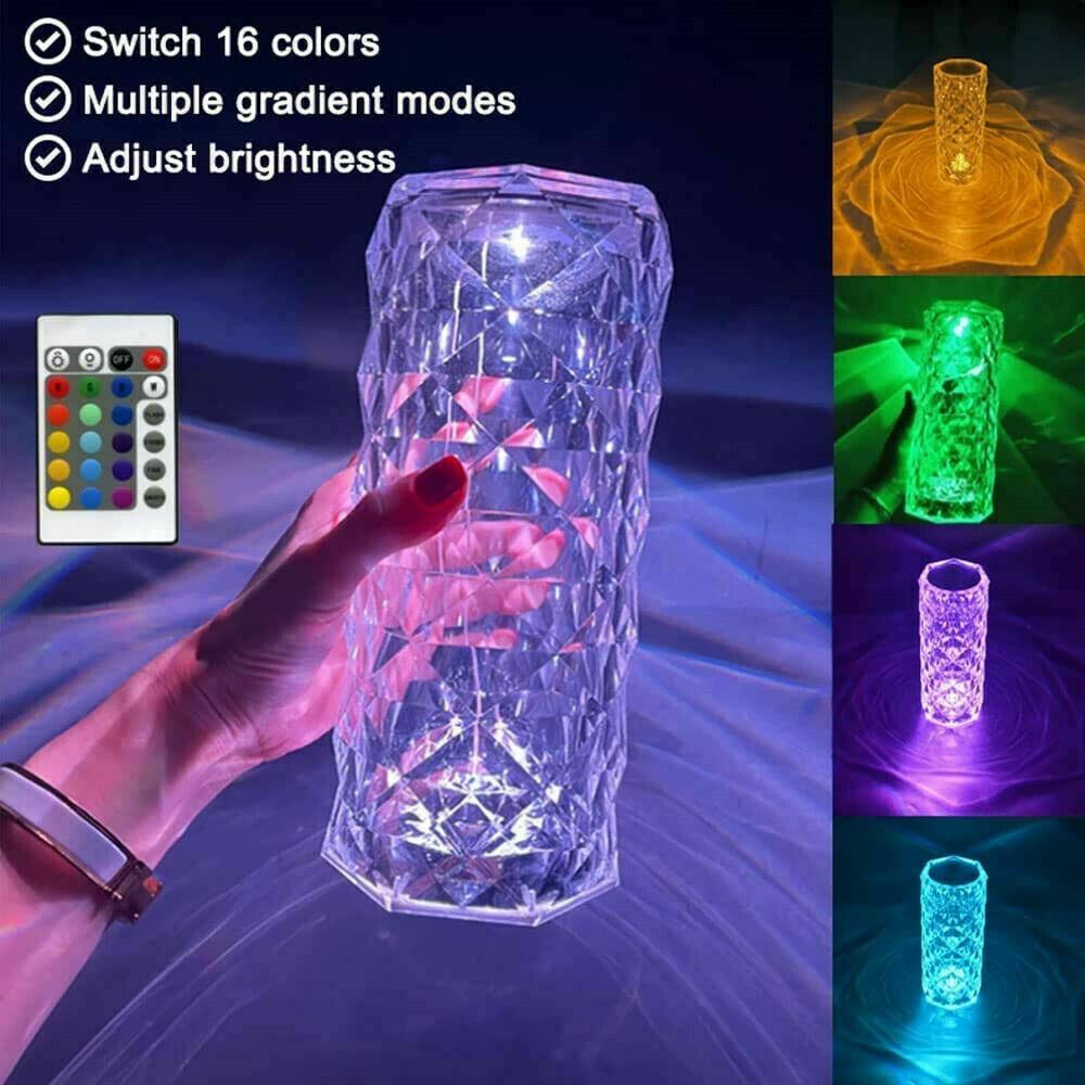 Crystal Diamond Table Lamp, 16 Color Changing Touch Lamp USB Romantic Rose Diamond Table Lamps, Remote Touch Creative Lights for Bedroom Living Room Party Dinner Decor