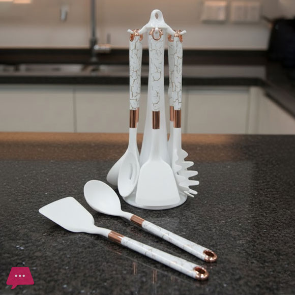 Elegant Silicone Cooking Spoon Kitchen Utensil Set with Long Stand