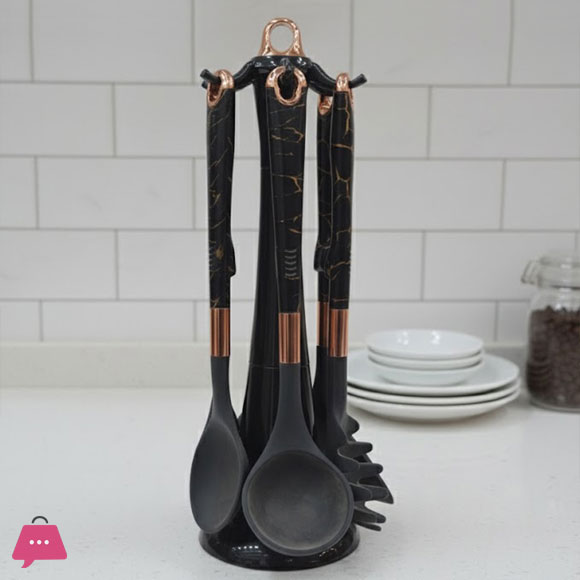 Elegant Silicone Cooking Spoon Kitchen Utensil Set with Long Stand