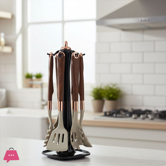 Elegant Silicone Cooking Spoon Kitchen Utensil Set with Long Stand