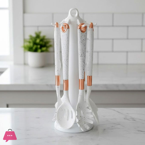 Elegant Silicone Cooking Spoon Kitchen Utensil Set with Long Stand