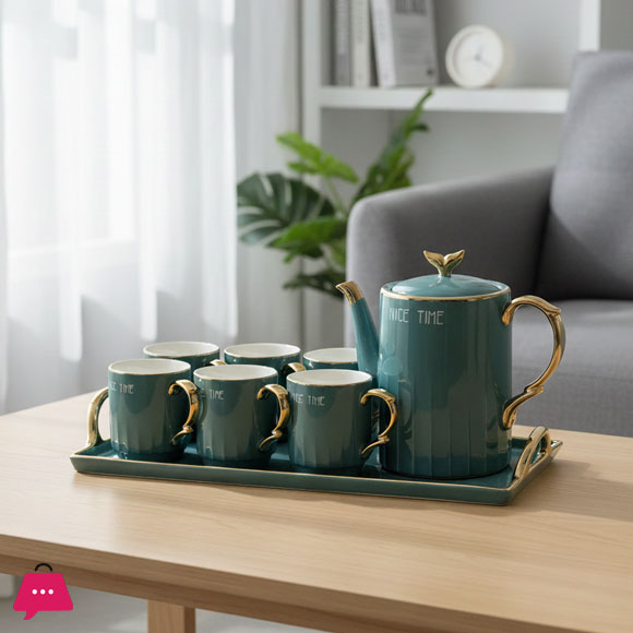 Emerald Grove 9-Pcs Ceramic Tea Set