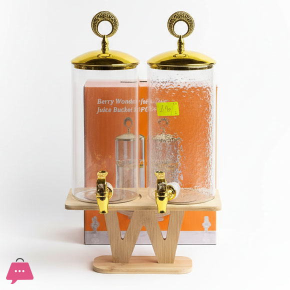 European Style Glass Beverage Dispensers with Wood Stand Gold Color Lid
