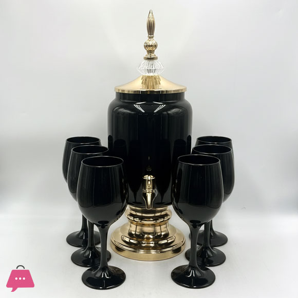 Fancy Glass Juice Dispenser & Glass Set 7 Pcs