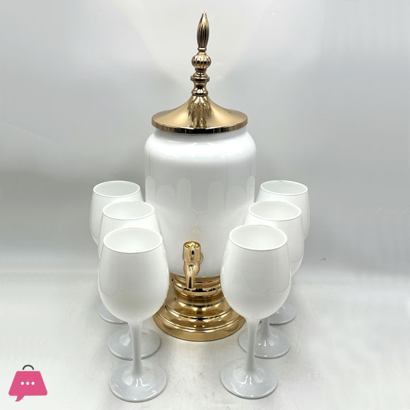 Fancy Glass Juice Dispenser & Glass Set 7 Pcs